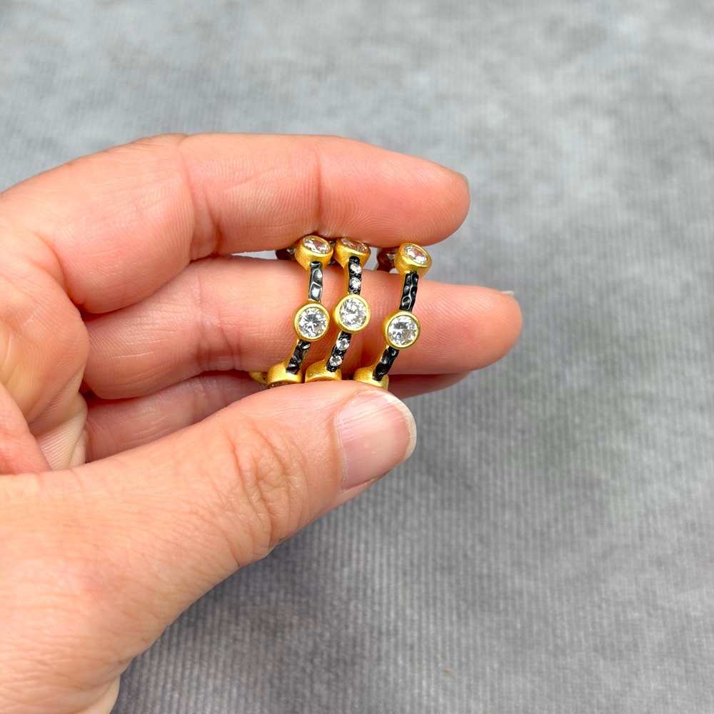 Freida Rothman Starry Night Stackable Ring Set Gold Black Rhodium Size 8 - Picture 7 of 10